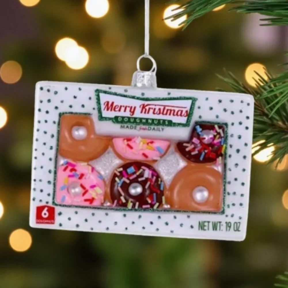 Cody Foster Krispy Kreme Donut Box Glass Christmas Ornament NWT